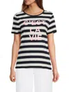 Karl Lagerfeld Plus Size C'est La Vie Striped Tee In Parfait Pink Stripe Multi