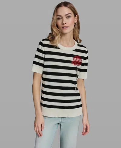 Karl Lagerfeld Women's Striped Crewneck Sweater In Multi