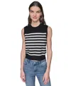 Karl Lagerfeld Women's Striped Crystal-button Sleeveless Sweater In Black  Soft White