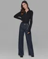Karl Lagerfeld Women's Striped Denim Belted Wide-leg Pants In Multi