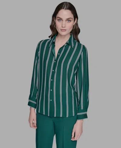Karl Lagerfeld Women's Striped Faux-pearl Shirt In Green