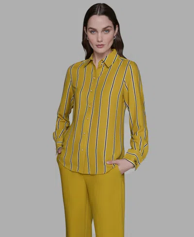 Karl Lagerfeld Women's Striped Faux-pearl Shirt In Yellow