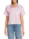 Karl Lagerfeld Women's Striped Floral Embroidered Cotton Shirt