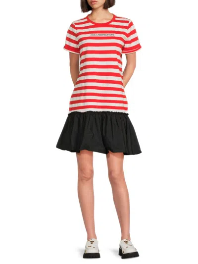 Karl Lagerfeld Women's Striped Logo Mini Dress