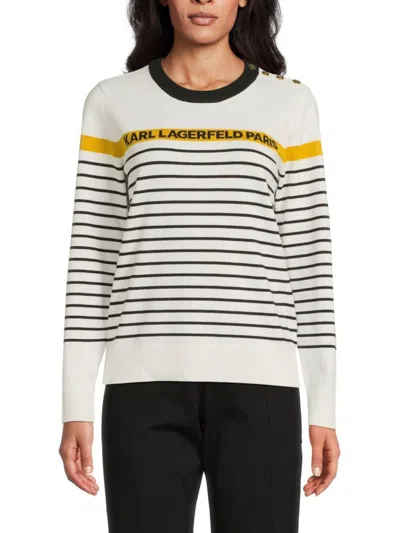 Karl Lagerfeld Women's Striped Logo Sweater In White