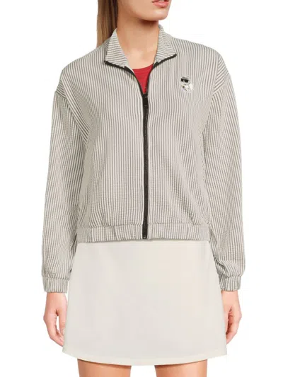 Karl Lagerfeld Women's Striped Patch Zip Jacket In Neutral