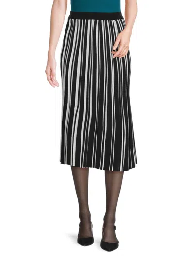 Karl Lagerfeld Women's Striped Pleated Midi Skirt In Black White