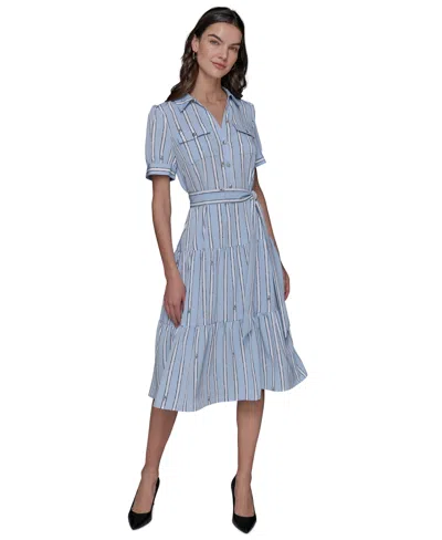Karl Lagerfeld Women's Striped Shirtdress In Chambray  Soft White