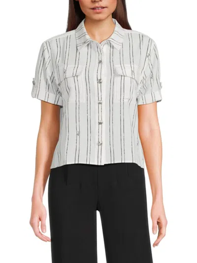 Karl Lagerfeld Women's Striped Short-sleeve Shirt In Soft White