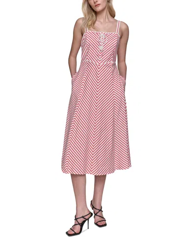 Karl Lagerfeld Women's Striped Square-neck Dress In Sft Wt,blk