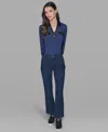 Karl Lagerfeld Women's Striped Straight Fit Jeans In Blue