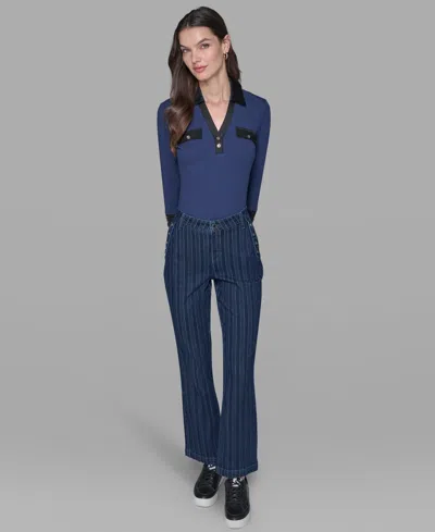 Karl Lagerfeld Women's Striped Straight Fit Jeans In Blue