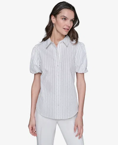 Karl Lagerfeld Women's Striped Studded Button-front Shirt In White