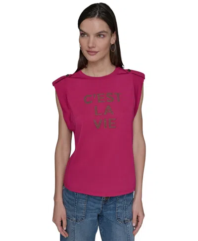 KARL LAGERFELD WOMEN'S STUDDED C'EST LA VIE TOP