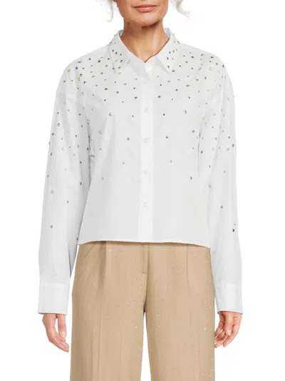 Karl Lagerfeld Women's Studded Cotton Shirt In White
