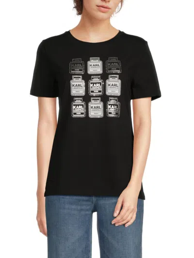 Karl Lagerfeld Women's Studded Graphic Stretch Cotton T-shirt In Black