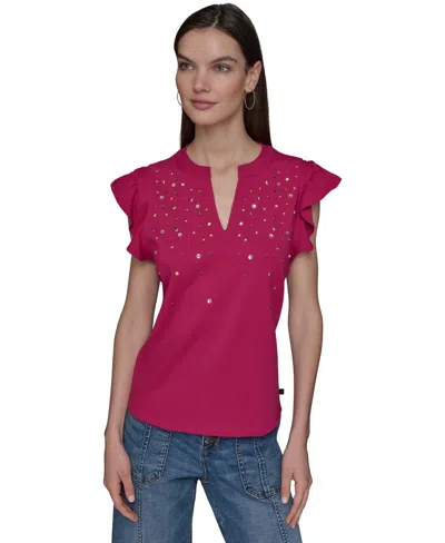 Karl Lagerfeld Women's Studded Ruffle Knit Top