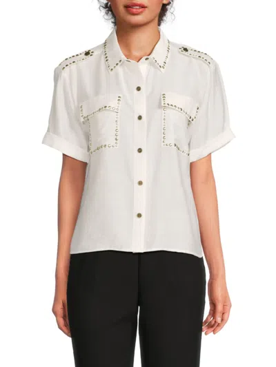 Karl Lagerfeld Women's Studded Shoulder Tab Shirt In White