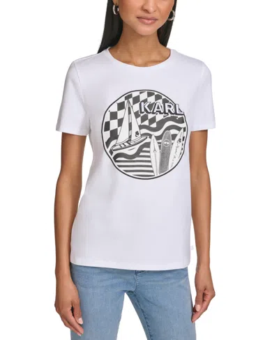 Karl Lagerfeld Women's Surfer Graphic T-shirt In White