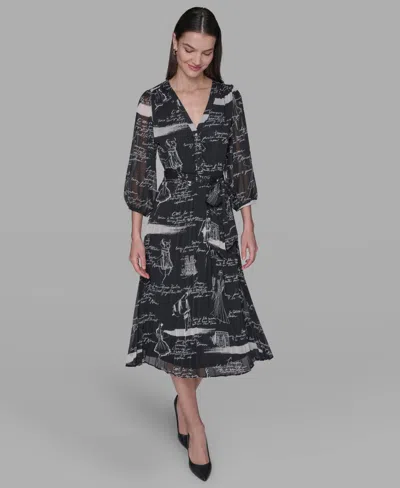 Karl Lagerfeld Women's Surplice Chiffon Shirtdress In Black