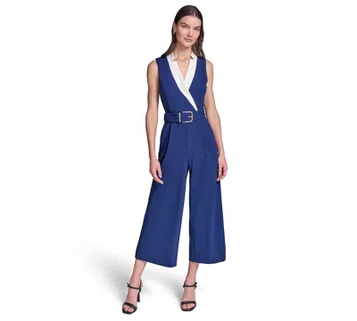 Karl Lagerfeld Women's Surplice Scuba Crepe Jumpsuit In Blue