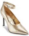 Karl Lagerfeld Sury Womens Metallic Man Made Ankle Strap In White Gold