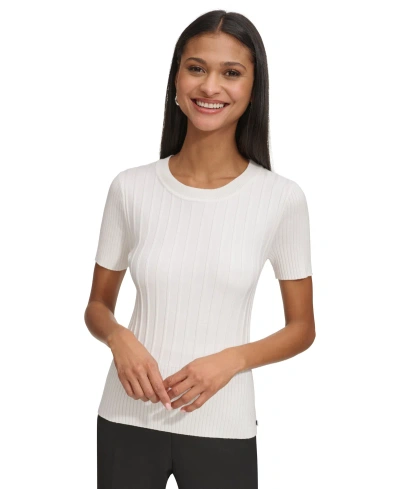 Karl Lagerfeld Women's Sweater-knit Short-sleeve Top In Soft White
