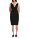 Karl Lagerfeld Women's Spread-collar Sleeveless Sweater Dress In Black Soft White