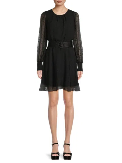 Karl Lagerfeld Women's Swiss Dot Mini A Line Dress In Black