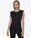 Karl Lagerfeld Women's Textured Cap-sleeve Top In Black