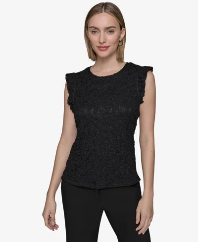 Karl Lagerfeld Women's Textured Cap-sleeve Top In Black