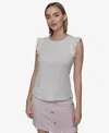 Karl Lagerfeld Women's Textured Cap-sleeve Top In Soft White