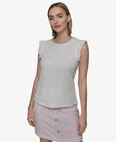 Karl Lagerfeld Women's Textured Cap-sleeve Top In Soft White