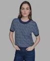 Karl Lagerfeld Women's Textured-knit Short-sleeve Sweater In Blue