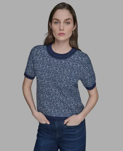 Karl Lagerfeld Women's Textured-knit Short-sleeve Sweater In Blue