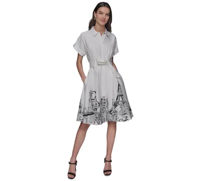 Karl Lagerfeld Women's Tie-waist Paris Border Shirt Dress