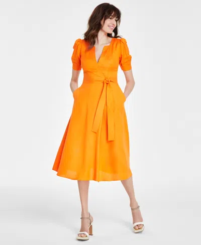 Karl Lagerfeld Women's Tie-waist Short-sleeve Dress In Tangerine