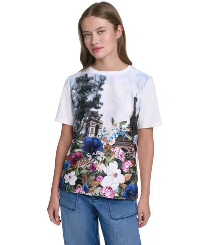 Karl Lagerfeld Women's Tie-front Graphic Sweater In Soft White