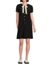 Karl Lagerfeld Bow Neck Pleated Skirt Dress In Black