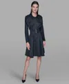 Karl Lagerfeld Women's Tonal Long Sleeve Collared Jacquard Dress In Black