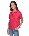 Karl Lagerfeld Women's Satin Printed Oversized Button-front Top In Teaberry