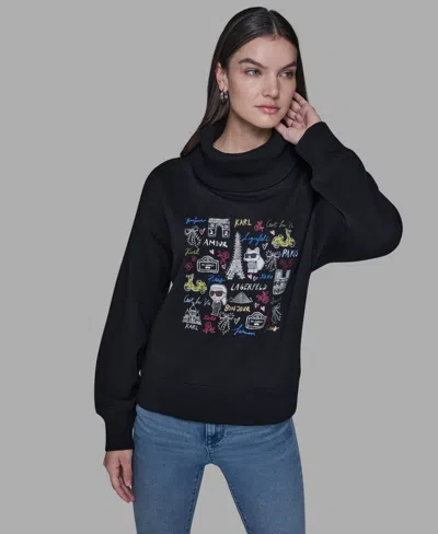 Karl Lagerfeld Women's Turtleneck Printed Sweater In Black