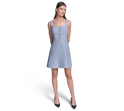 Karl Lagerfeld Tweed A Line Dress In Blue