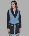 Karl Lagerfeld Women's Tweed And Denim Long-sleeve Blazer