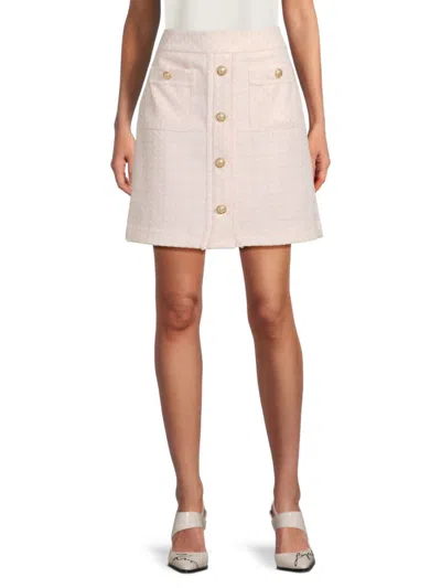 Karl Lagerfeld Women's Tweed Button-front Mini Skirt In Pink Cream