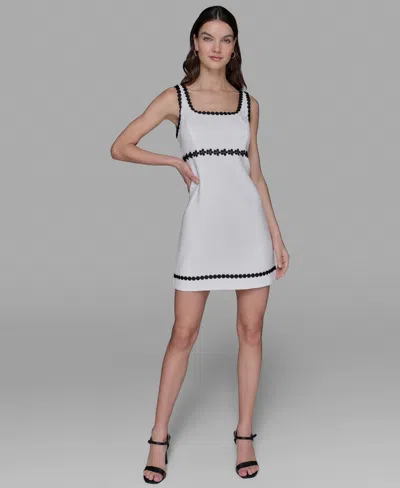 Karl Lagerfeld Women's Tweed Contrast-trim Square-neck Dress In Multi