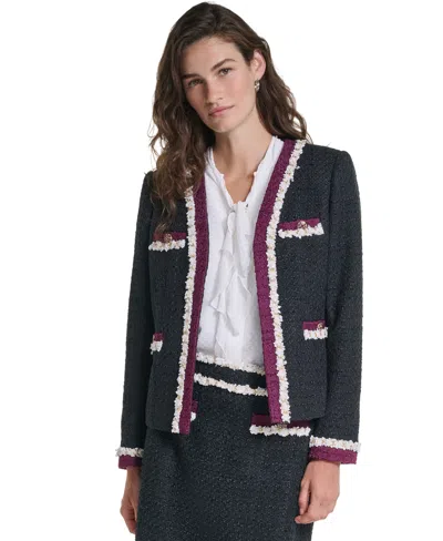 Karl Lagerfeld Women's Tweed Cropped Fringe-trim Jacket In Multi
