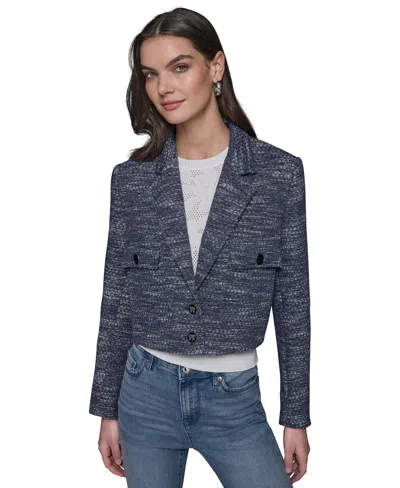 Karl Lagerfeld Women's Tweed Cropped Jacket In Indigo