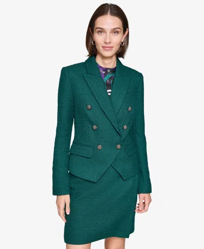 Karl Lagerfeld Women's Tweed Double Breasted Blazer In Veridian G