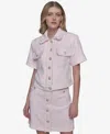 Karl Lagerfeld Womens Tweed Button Front A Line Skirt Button Front Shirt In Parfait Pink,soft White